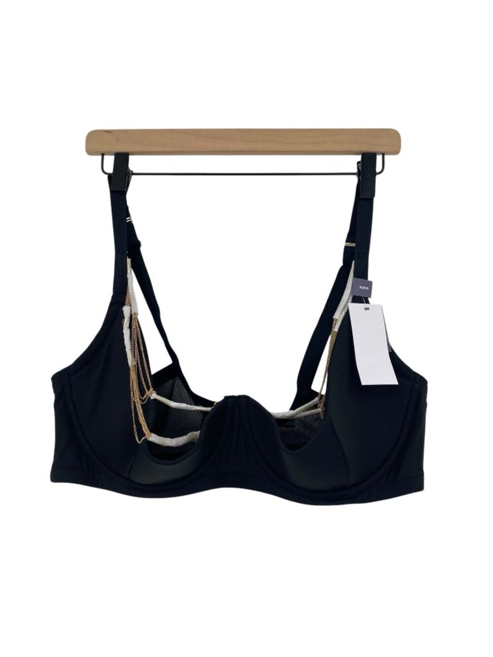 Cacique Black Satin Lightly Lined Chain Quarter Cup Bra Size 42DD